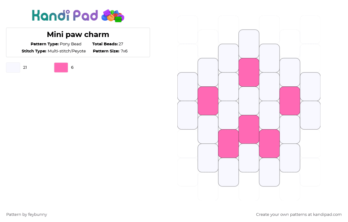 Mini paw charm - Pony Bead Pattern by feybunny on Kandi Pad - white,furry,paw,charm,peyote