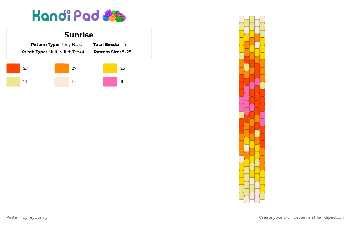 Sunrise - Pony Bead Pattern by feybunny on Kandi Pad - red,orange,yellow,sunrise,cuff