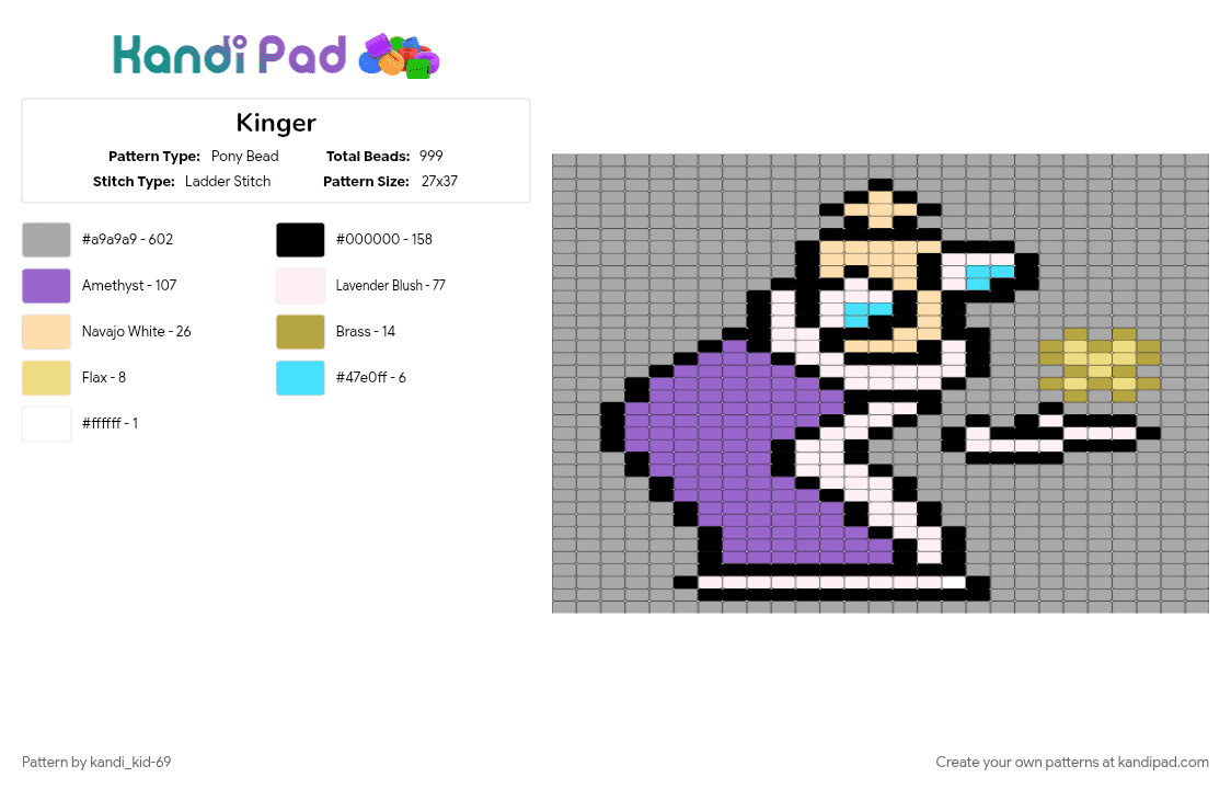 Kinger - Pony Bead Pattern by kandi_kid-69 on Kandi Pad - beige, tadc