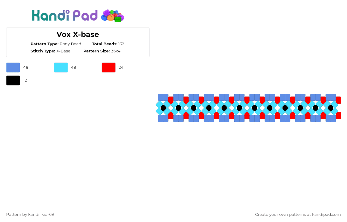 Vox Pattern Vox X-base Pony Bead Pattern - Kandi Pad | Kandi Patterns, Fuse Bead ...