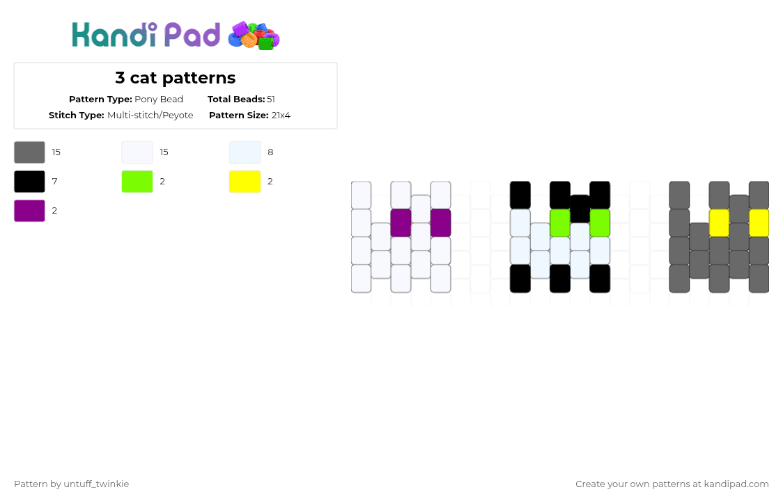 3 cat patterns - Pony Bead Pattern by untuff_twinkie on Kandi Pad - white,gray