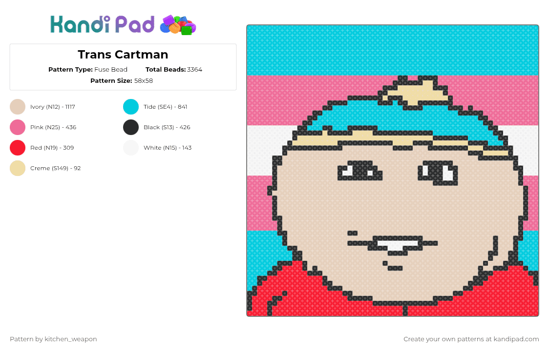 Trans Cartman - Fuse Bead Pattern by candy-mars on Kandi Pad - light blue,beige