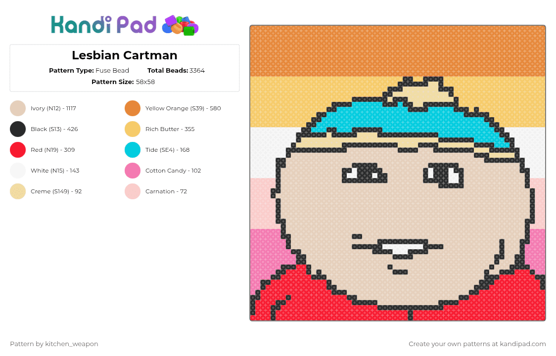 Lesbian Cartman - Fuse Bead Pattern by candy-mars on Kandi Pad - orange,beige