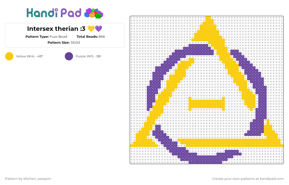 Intersex therian :3 💛💜 - Fuse Bead Pattern by candy-mars on Kandi Pad - yellow,purple