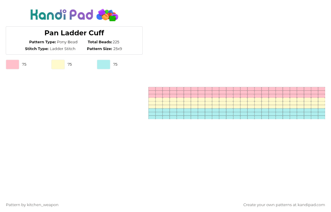 Pan Ladder Cuff - Pony Bead Pattern by candy-mars on Kandi Pad - pink,yellow,light blue