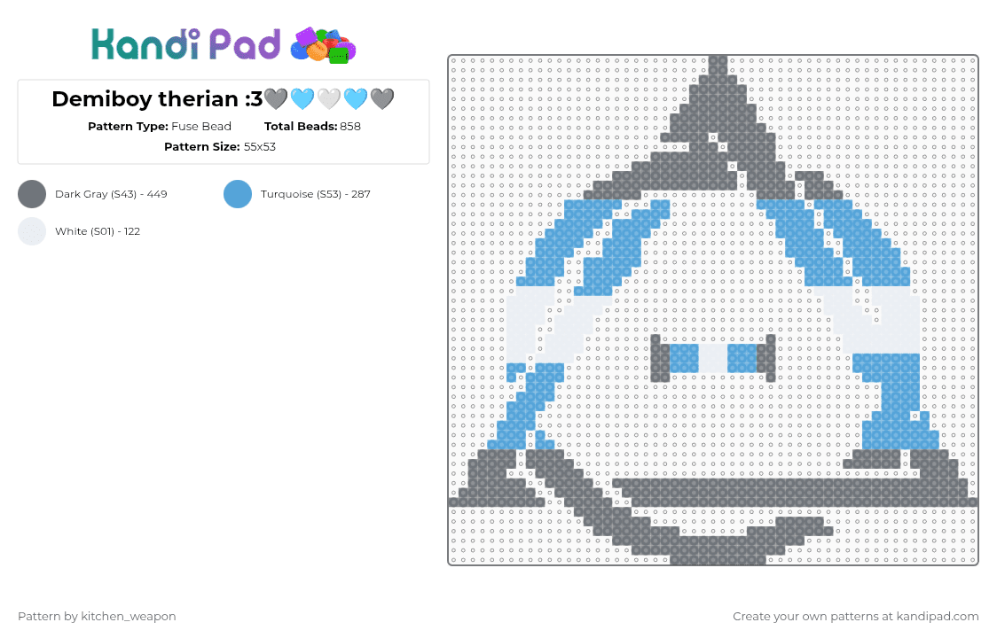 Demiboy therian :3🩶🩵🤍🩵🩶 - Fuse Bead Pattern by candy-mars on Kandi Pad - gray,light blue