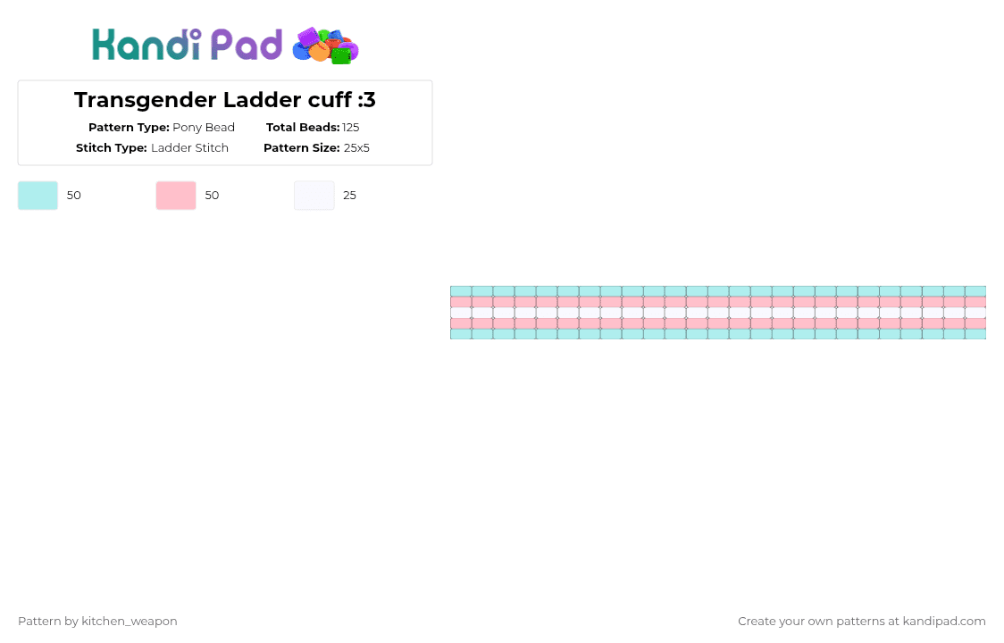 Transgender Ladder cuff :3 - Pony Bead Pattern by candy-mars on Kandi Pad - light blue,pink