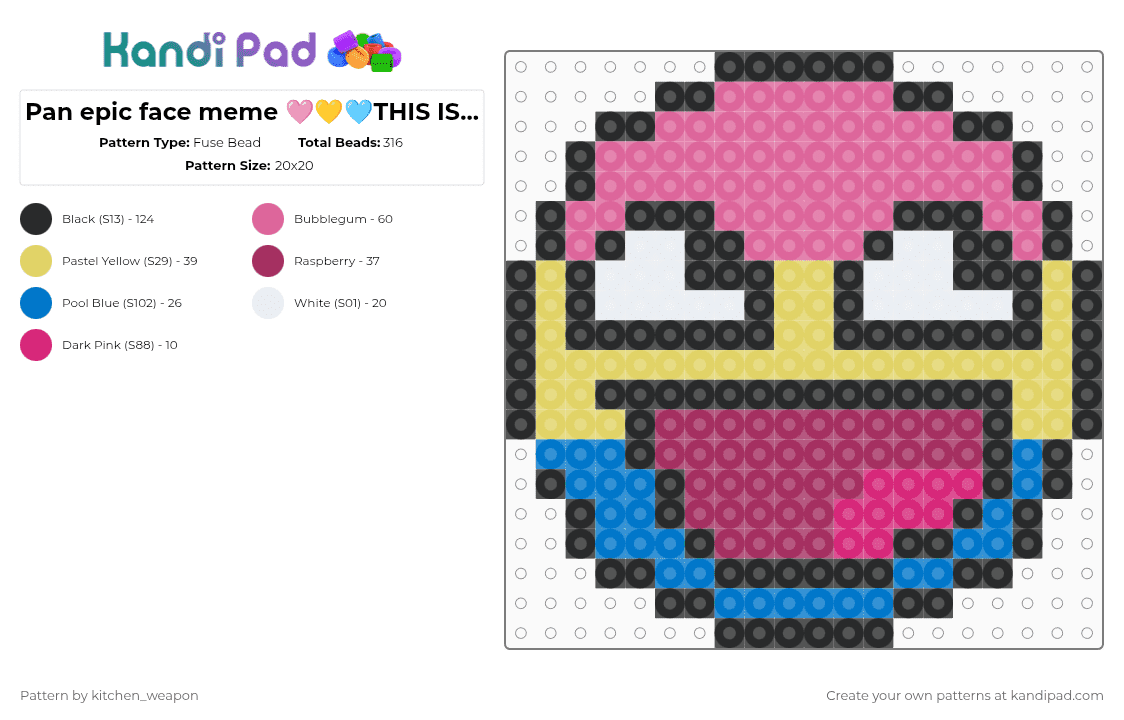 Pan epic face meme 🩷💛🩵THIS IS A REMIX (read description) - Fuse Bead Pattern by candy-mars on Kandi Pad - pink