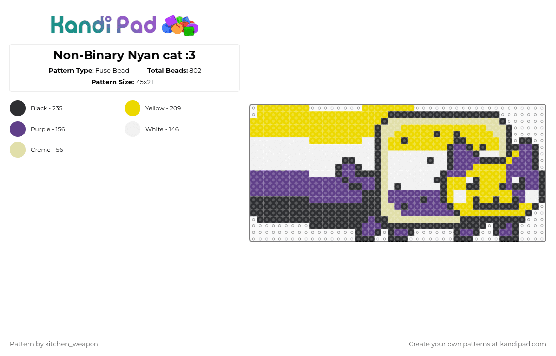 Non-Binary Nyan cat :3 - Fuse Bead Pattern by candy-mars on Kandi Pad - yellow,purple