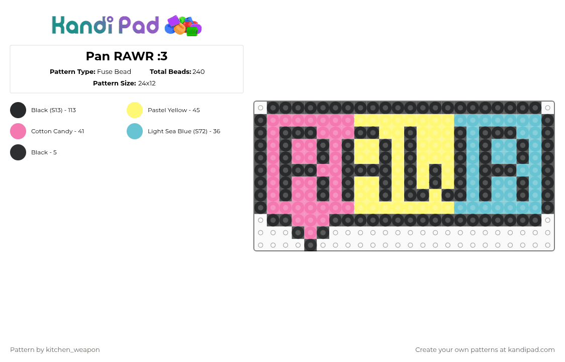 Pan RAWR :3 - Fuse Bead Pattern by candy-mars on Kandi Pad - pink,yellow