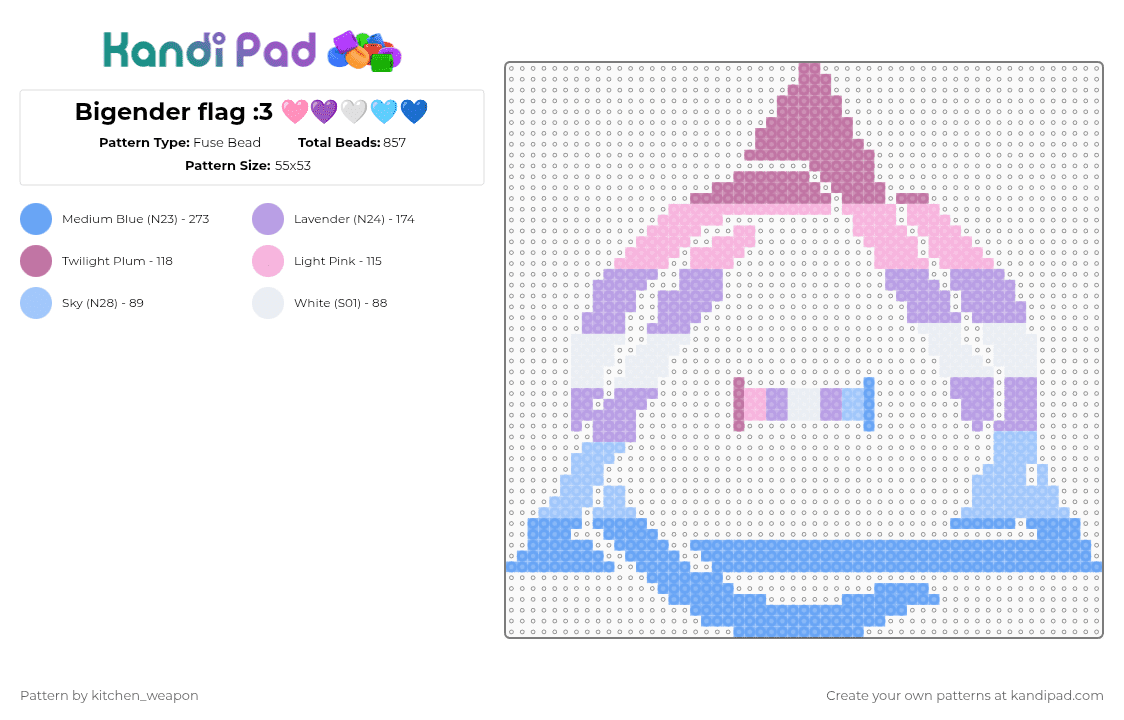Bigender flag :3 🩷💜🤍🩵💙 - Fuse Bead Pattern by candy-mars on Kandi Pad - pink,light blue