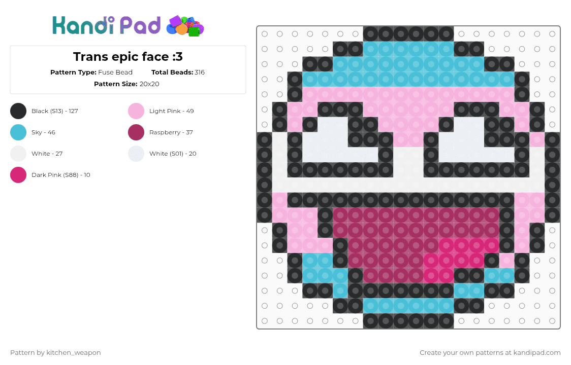 Trans epic face :3 - Fuse Bead Pattern by candy-mars on Kandi Pad - pink,light blue