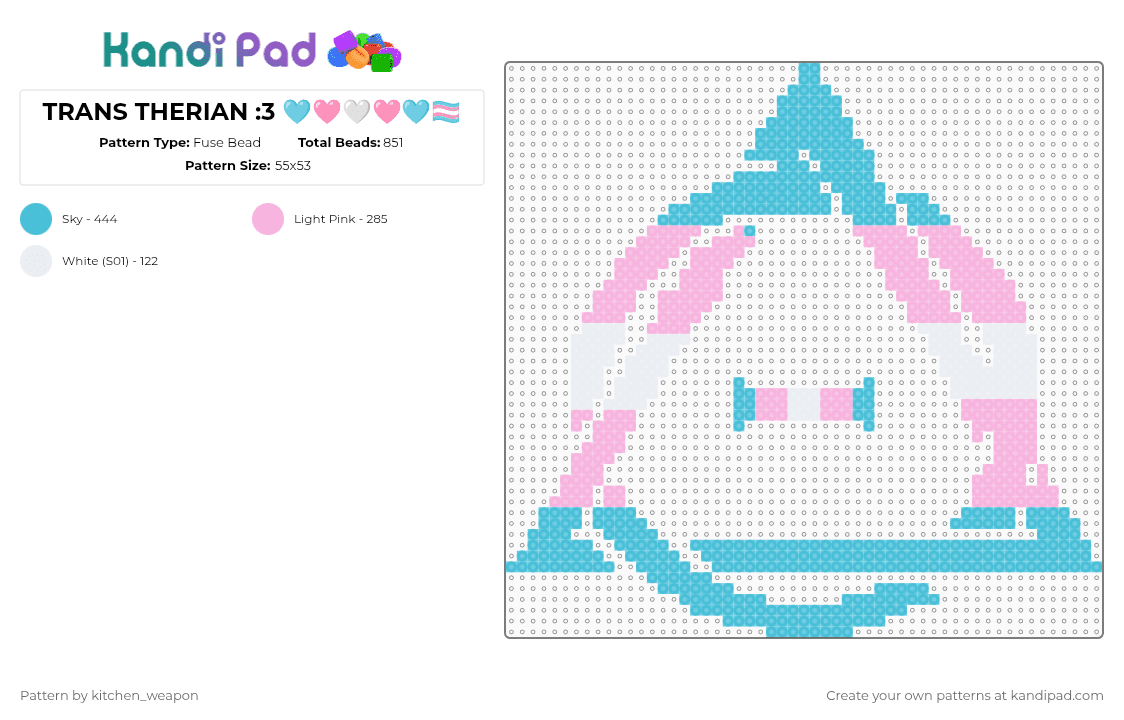 TRANS THERIAN :3 🩵🩷🤍🩷🩵🏳️‍⚧️ - Fuse Bead Pattern by candy-mars on Kandi Pad - light blue,pink