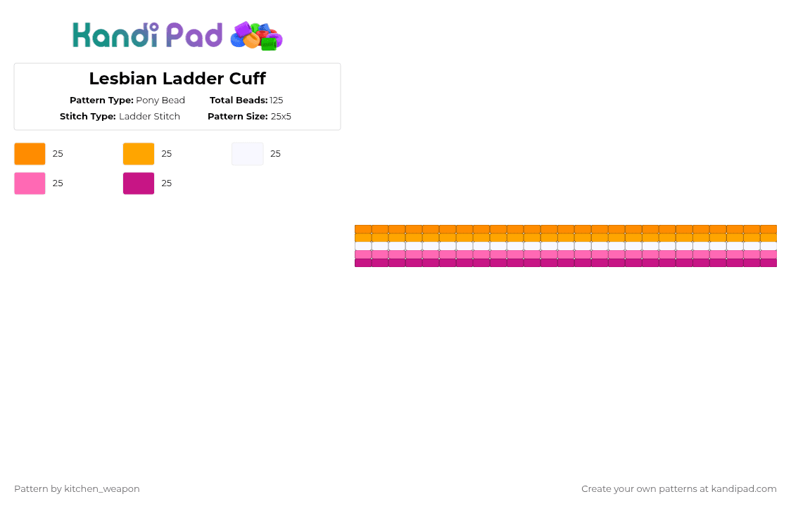 Lesbian Ladder Cuff - Pony Bead Pattern by candy-mars on Kandi Pad - orange,pink