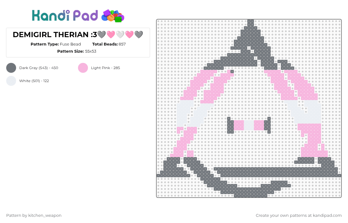 DEMIGIRL THERIAN :3🩶🩷🤍🩷🩶 - Fuse Bead Pattern by candy-mars on Kandi Pad - gray,pink