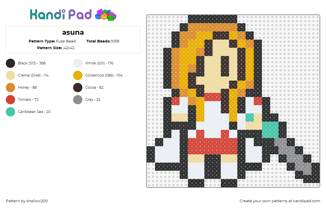 asuna - Fuse Bead Pattern by shallow200 on Kandi Pad - asuna yuuki,sword art online,chibi,must-have,appreciation,cute,yellow