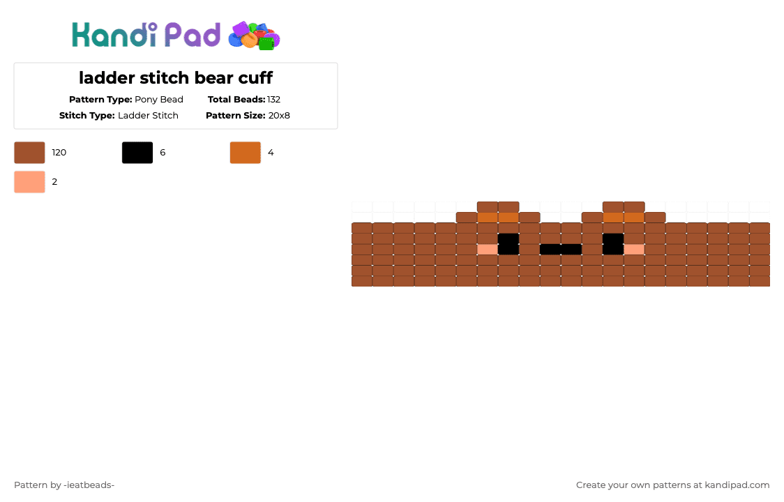 ladder stitch bear cuff - Pony Bead Pattern by -ieatbeads- on Kandi Pad - red