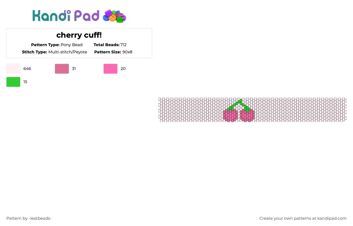 Cherry cuff! Pony Bead Pattern - Kandi Pad | Kandi Patterns, Fuse Bead ...