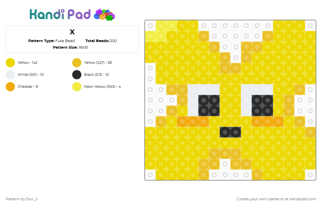 X - Fuse Bead Pattern by four_x on Kandi Pad - yellow,x,x tpot,x bfdi,bfdi,algebralien,bfb