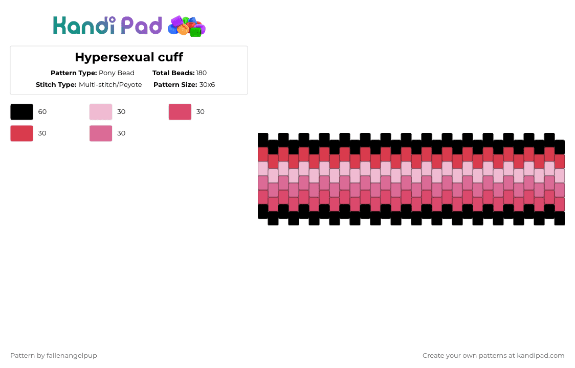 ☆*+.Hypersexual cuff.+*☆ - Pony Bead Pattern by fallenangelpup on Kandi Pad - pink,red