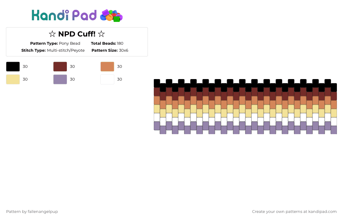 ☆*+.NPD Cuff.+*☆ - Pony Bead Pattern by fallenangelpup on Kandi Pad - brown,orange,yellow,gray