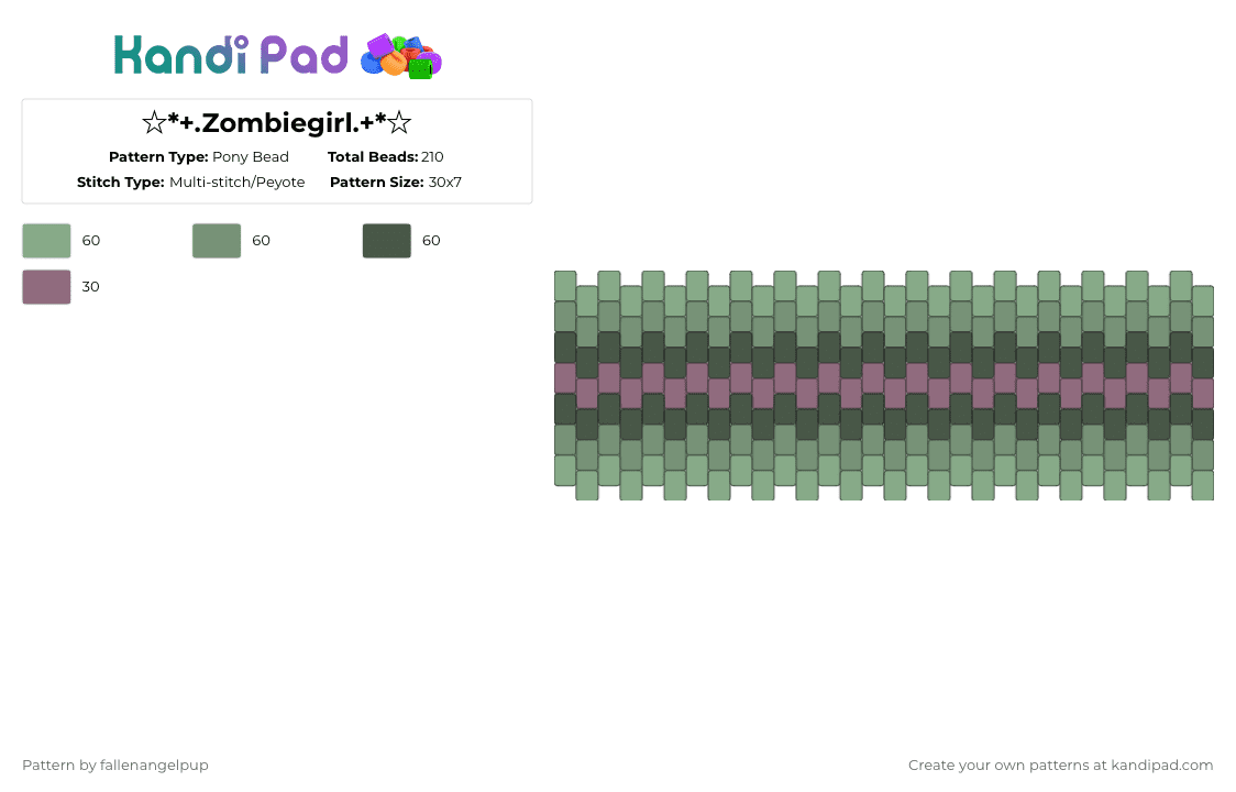 ☆*+.Zombiegirl.+*☆ - Pony Bead Pattern by fallenangelpup on Kandi Pad - teal,gray