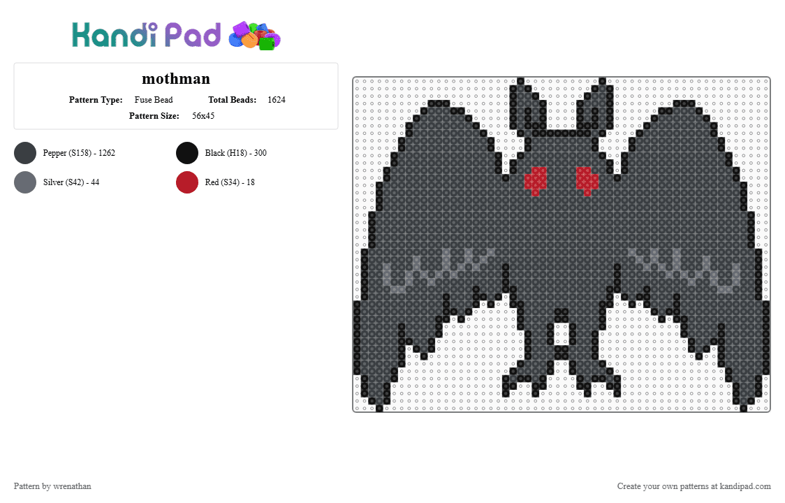 mothman - Fuse Bead Pattern by wrenathan on Kandi Pad - black,red,gray
