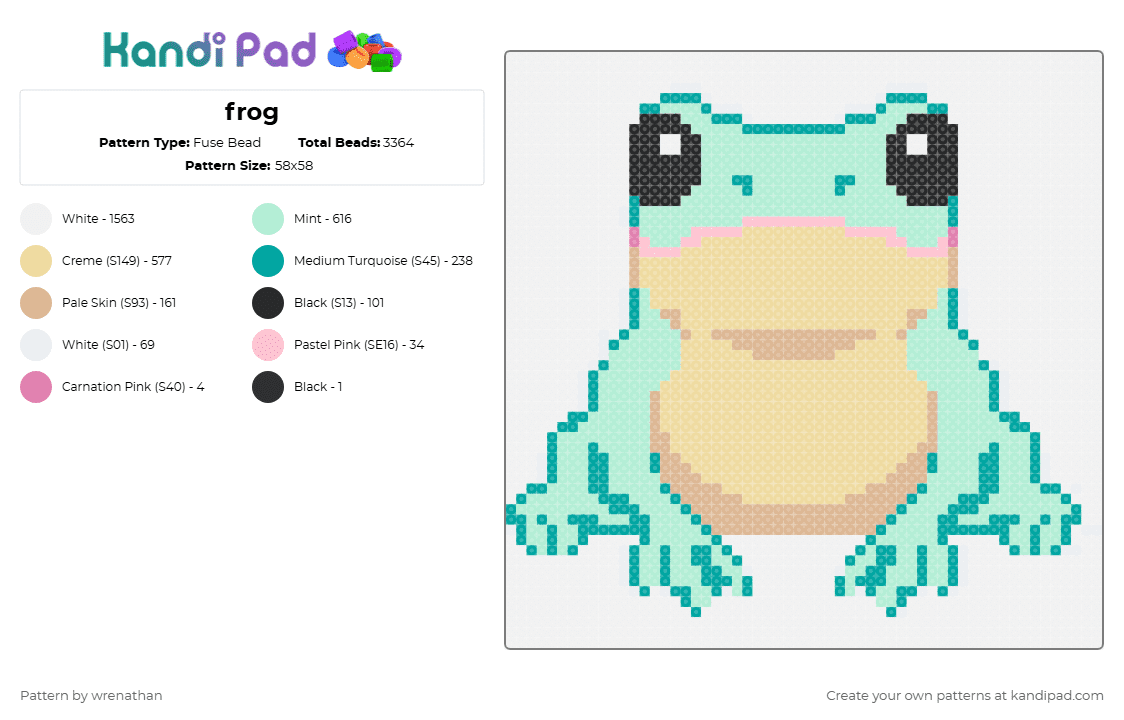 frog - Fuse Bead Pattern by wrenathan on Kandi Pad - white,light blue,beige