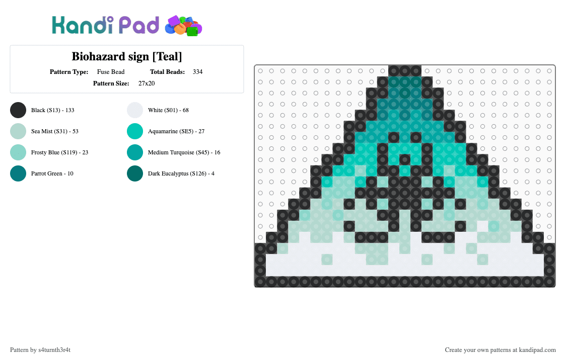 Biohazard sign [Teal] - Fuse Bead Pattern by saturnstarflesh on Kandi Pad - teal,light blue,jumpstyle,biohazard,signs