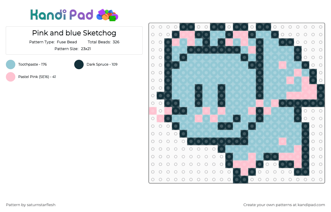 Pink and blue Sketchog - Fuse Bead Pattern by saturnstarflesh on Kandi Pad - blue, cute, light blue, pink, rawr, sketchog, small, sonic, valentines day