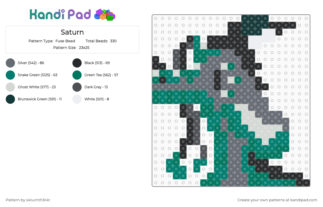 Saturn - Fuse Bead Pattern by saturnstarflesh on Kandi Pad - gray, nightwing, silkwing, teal, wings of fire, wof