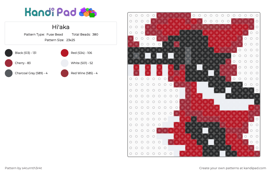Hi\'aka - Fuse Bead Pattern by saturnstarflesh on Kandi Pad - nightwing, red, sandwing, skywing, wings of fire, wof
