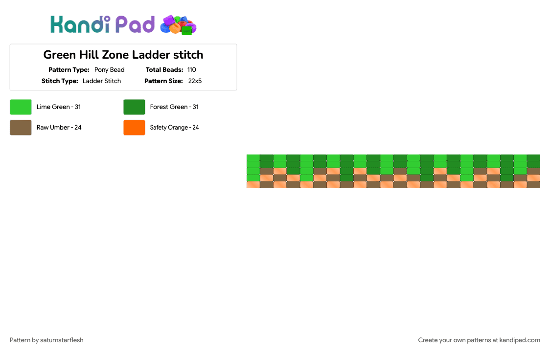 Green Hill Zone Ladder stitch - Pony Bead Pattern by saturnstarflesh on Kandi Pad - adventures of sth, blue, checker, cotdoldschoolcartoons, green, satam, sonic, sonic the hedgehog, sonic underground