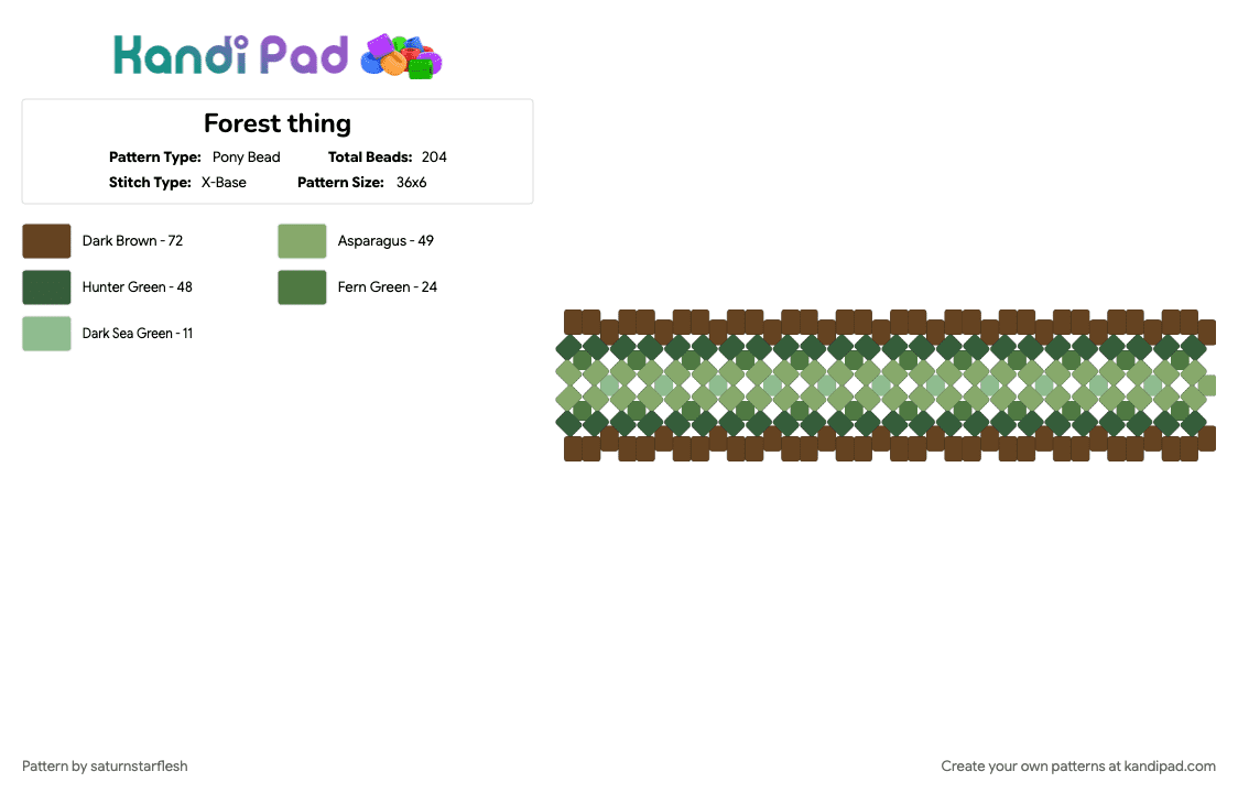 Forest thing - Pony Bead Pattern by saturnstarflesh on Kandi Pad - brown, forest, forestcore, gray, green, pine, pinetree, sage, tree