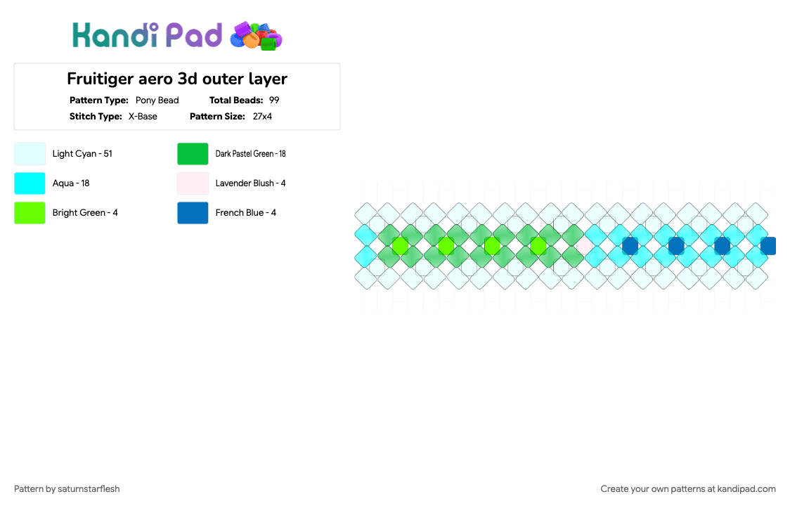 Fruitiger aero 3d outer layer - Pony Bead Pattern by saturnstarflesh on Kandi Pad - blue, cheerful, clear, clear cuff, fruitiger aero, glow in the dark, green, light blue, the future we can still have, white