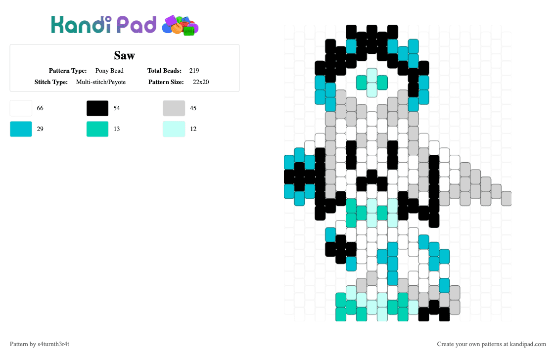 Saw - Pony Bead Pattern by saturnstarflesh on Kandi Pad - cat, femtanyl, teal, white