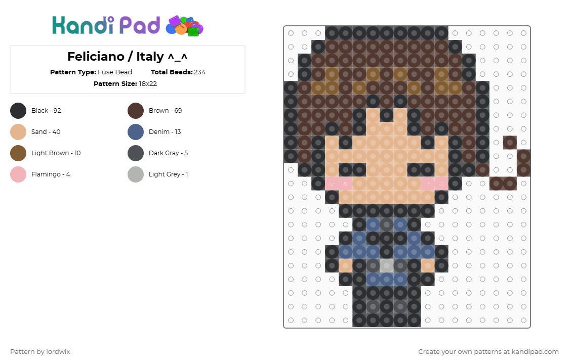 Feliciano / Italy Hetalia ^_^ - Fuse Bead Pattern by lordwix on Kandi Pad - beige,brown,hetalia,aph,italy