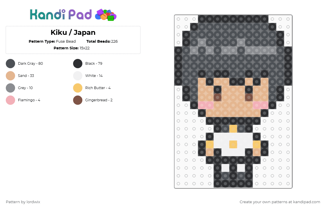 Kiku / Japan Hetalia - Fuse Bead Pattern by lordwix on Kandi Pad - aph, beige, gray, hetalia, japan