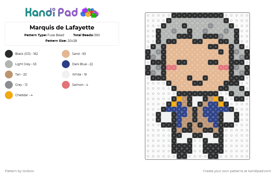 Marquis de Lafayette - Fuse Bead Pattern by lordwix on Kandi Pad - beige,amrev,french