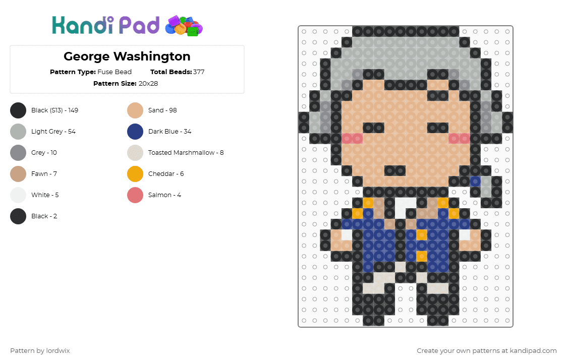 George Washington - Fuse Bead Pattern by lordwix on Kandi Pad - america, amrev, beige, george washingtonn, president