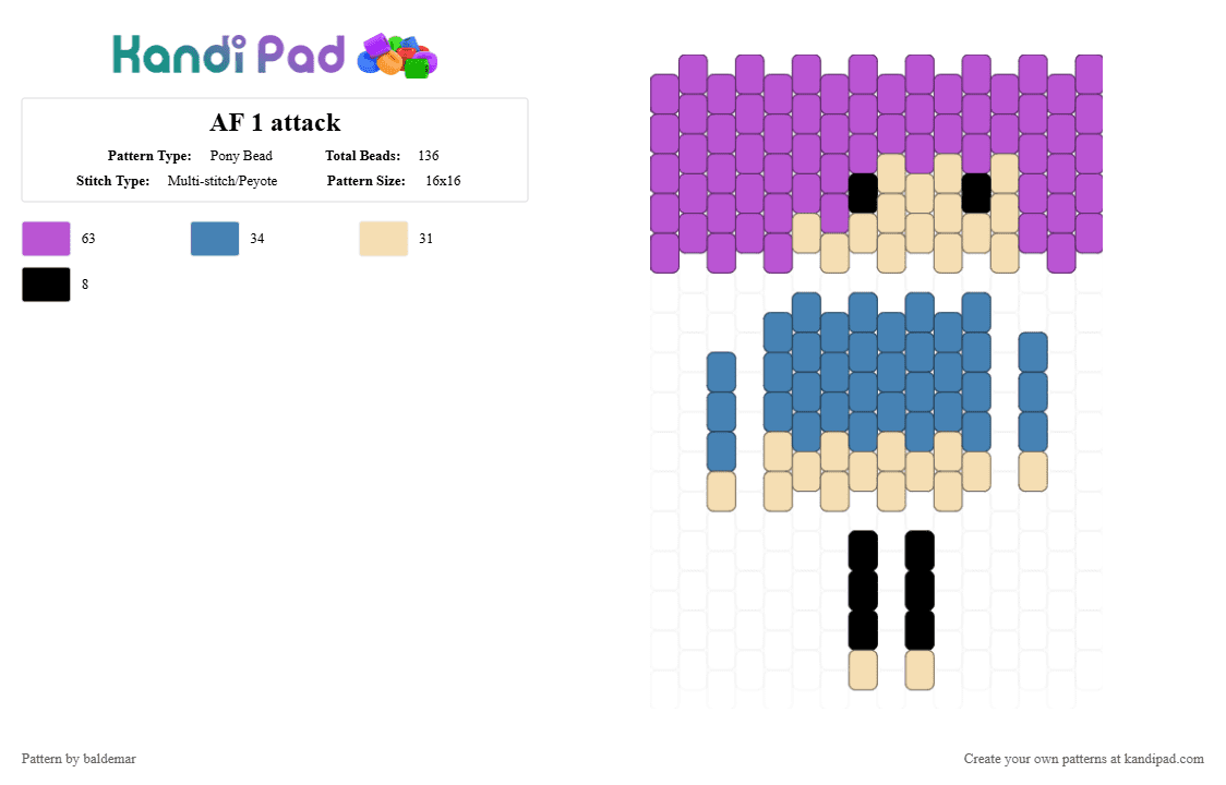 AF 1 attack - Pony Bead Pattern by baldemar on Kandi Pad - pink