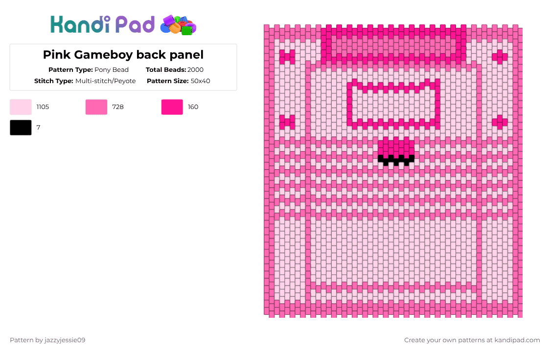 Pink Gameboy back panel - Pony Bead Pattern by jazzyjessie09 on Kandi Pad - pink