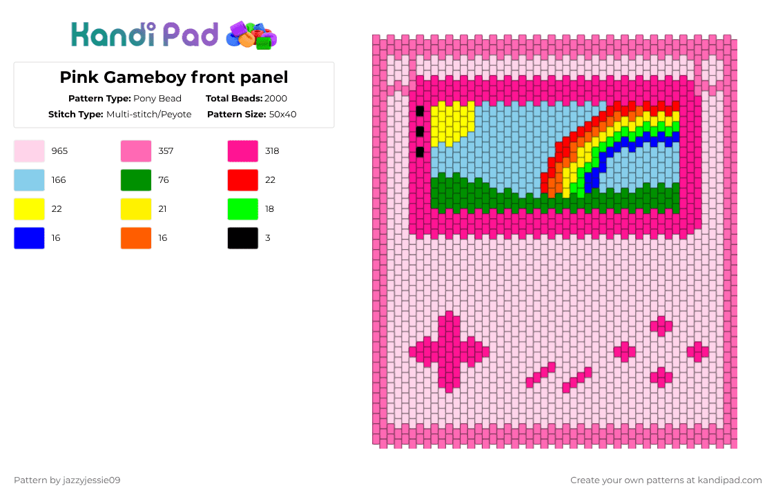 Pink Gameboy front panel - Pony Bead Pattern by jazzyjessie09 on Kandi Pad - pink