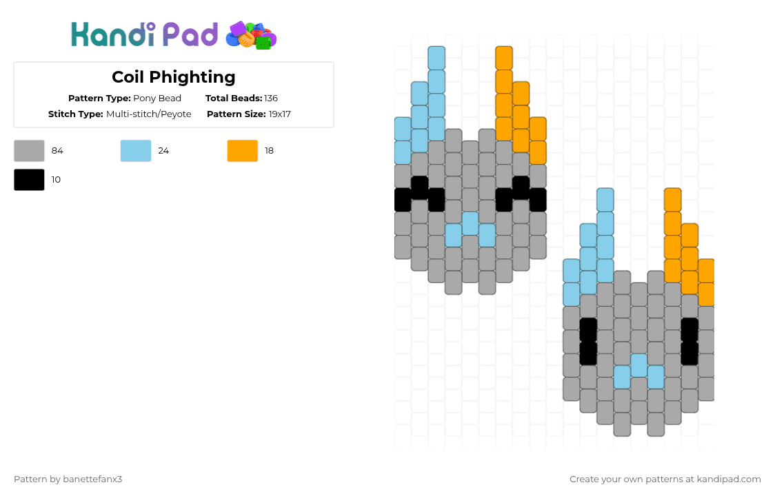 Coil Phighting - Pony Bead Pattern by banettefanx3 on Kandi Pad - beige,gray,phighting,coil,charm,kandi,playground,roblox,phighter