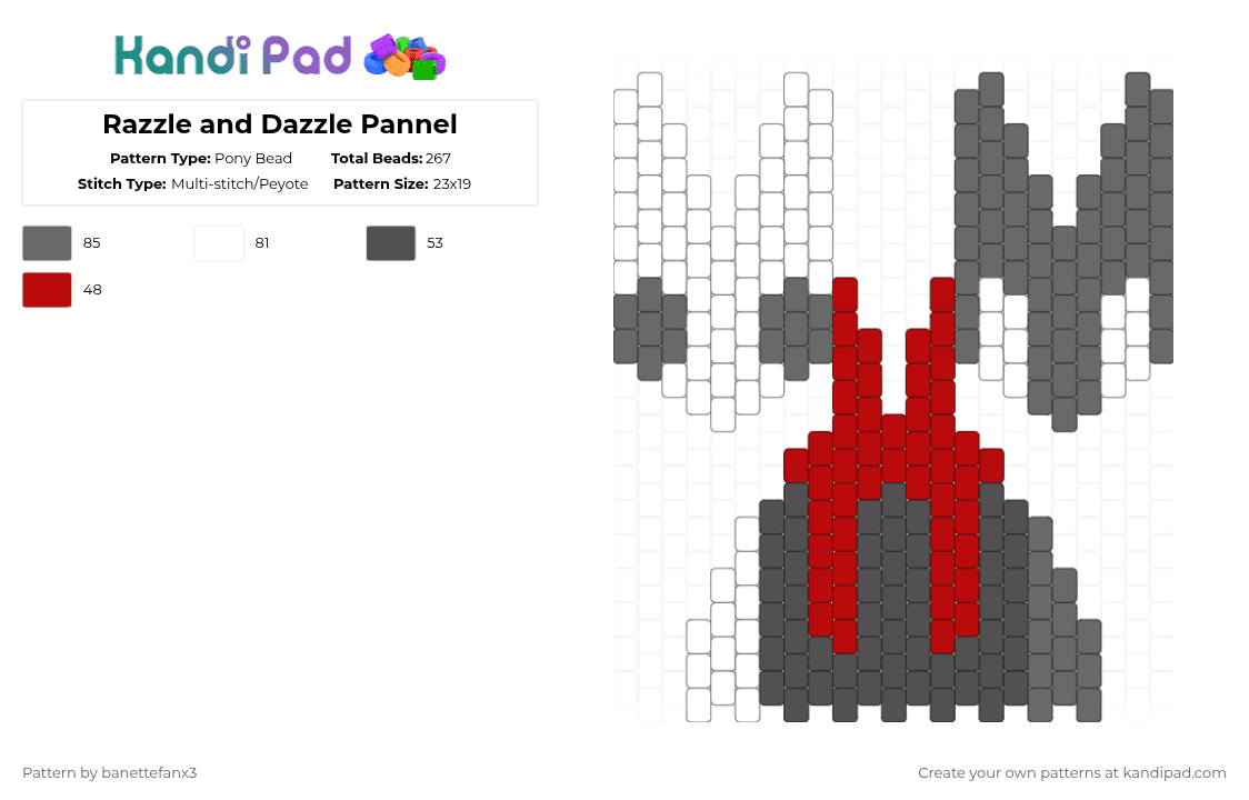 Razzle and Dazzle Pannel - Pony Bead Pattern by banettefanx3 on Kandi Pad - gray,rnd,razzle and dazzle,dandys world,dw,roblox,pannel,kandi,rizz and dizz