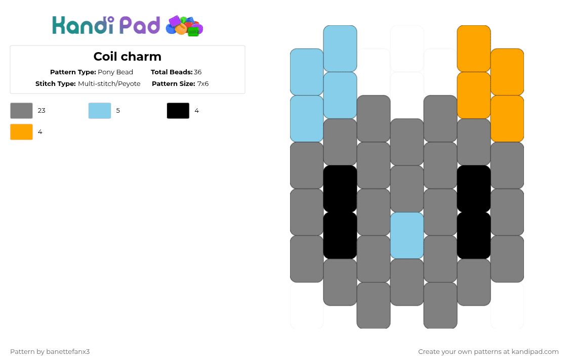 Coil charm - Pony Bead Pattern by banettefanx3 on Kandi Pad - gray,coil,phighting,roblox,charm,kandi,phighter,playground