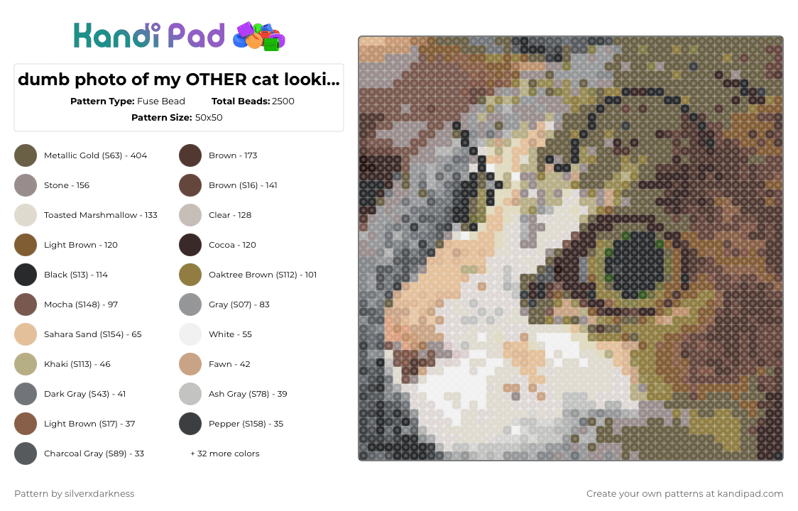 dumb photo of my OTHER cat looking at u - Fuse Bead Pattern by silverxdarkness on Kandi Pad - beige,tan,gray,brown