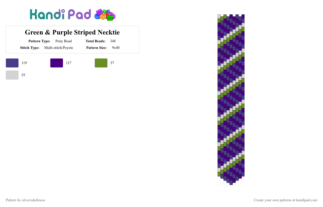 Green & Purple Striped Necktie - Pony Bead Pattern by silverxdarkness on Kandi Pad - purple