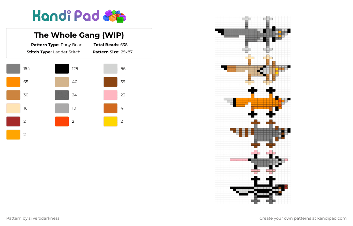 The Whole Gang - Pony Bead Pattern by silverxdarkness on Kandi Pad - gray,beige,orange