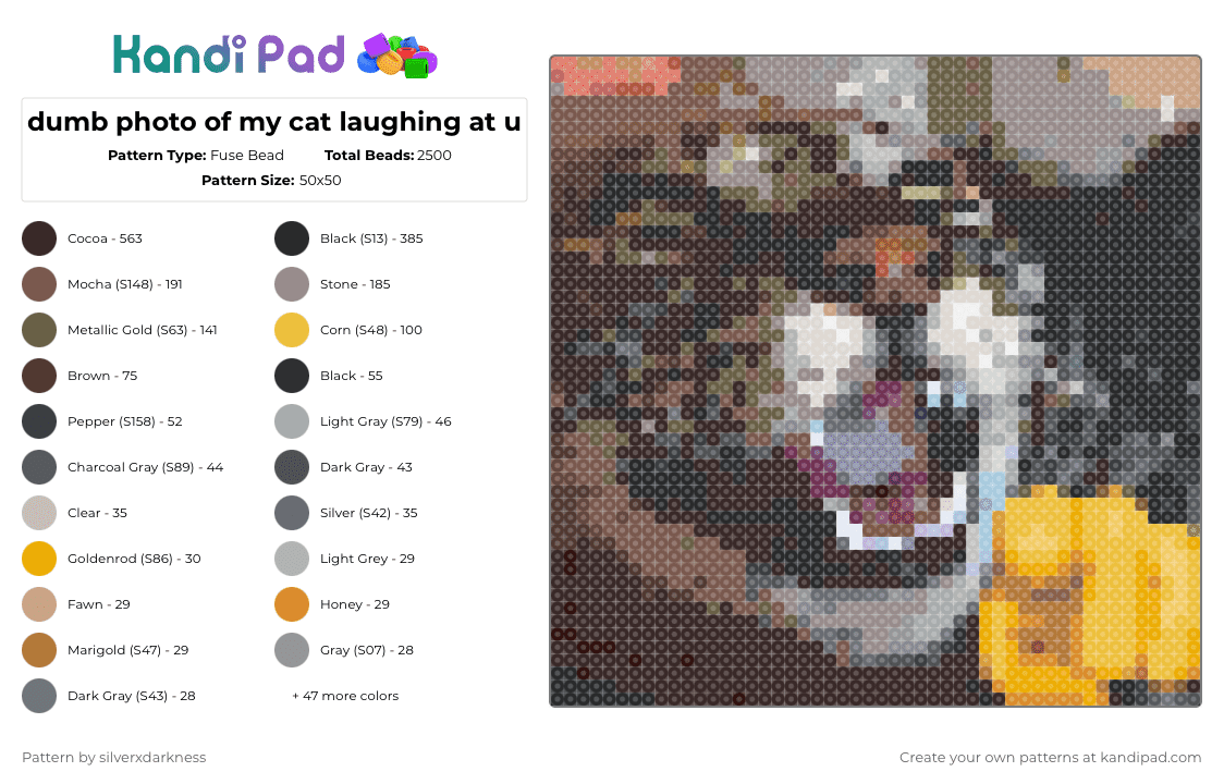 dumb photo of my cat laughing at u - Fuse Bead Pattern by silverxdarkness on Kandi Pad - 